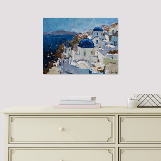 Santorini, Greece seascape - Original oil impasto landscape painting