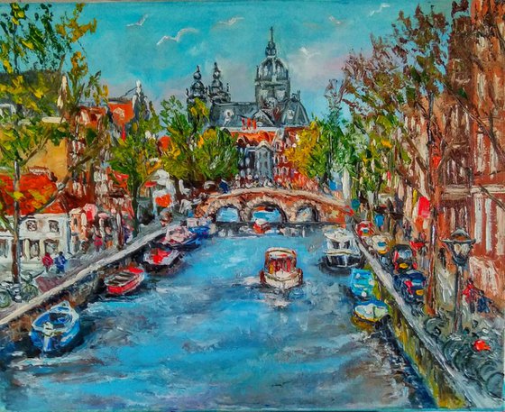 The Canals Of Amsterdam, 50x40 cm, ready to hang.