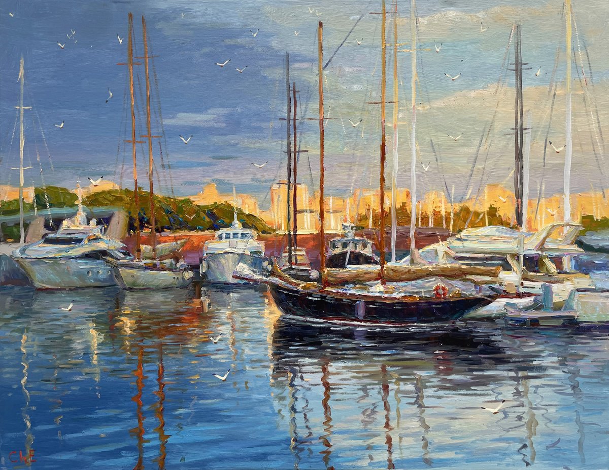 Quiet Harbor By Evgeny Chernyakovsky, 35 X 27, Artwork For Sale On Artfinder