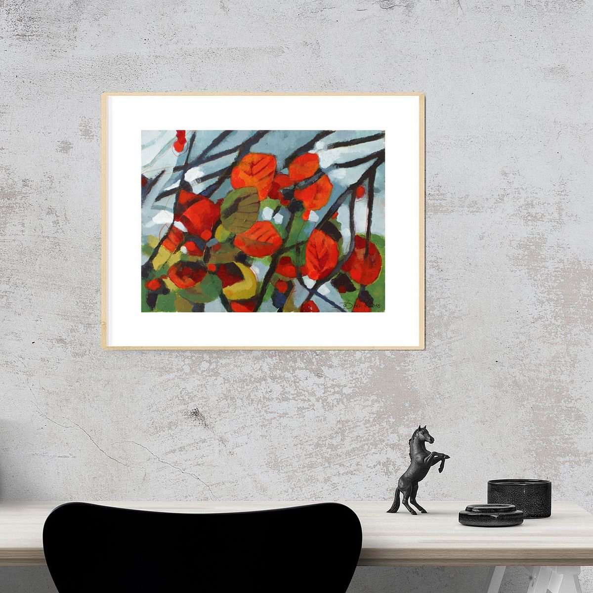 Expressive Botanical Acrylic Painting By Olga David, 16 X 12", Haselnuss, Original Artwork