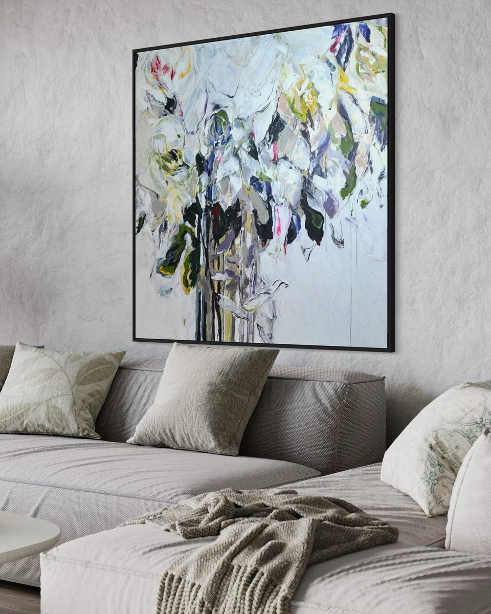 Impressionistic Botanical Acrylic Painting By Tetiana Hutsul, 47 X 47", The Closest To Heaven, Original Artwork
