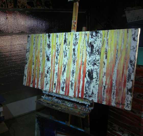 Yellow Red Birch Trees Abstract - 48x24