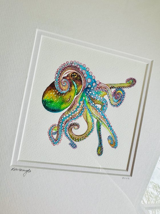 Framed Watercolour Octopus