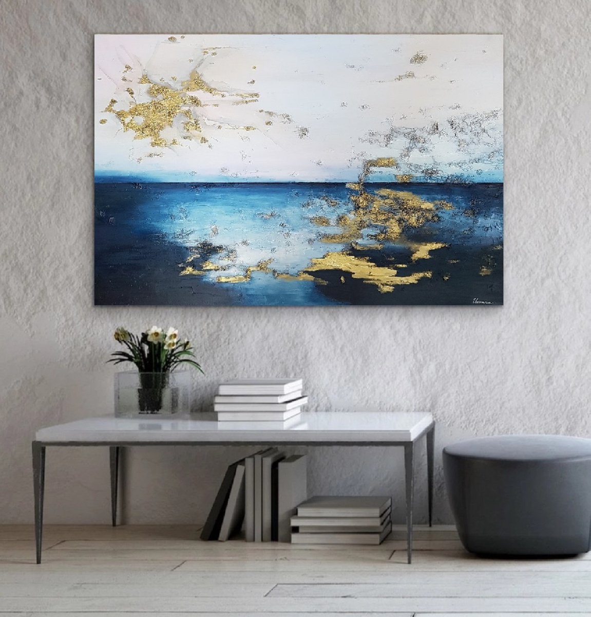 Abstract seascape painting At the edge of the water / Original artwork by Larissa Uvarova