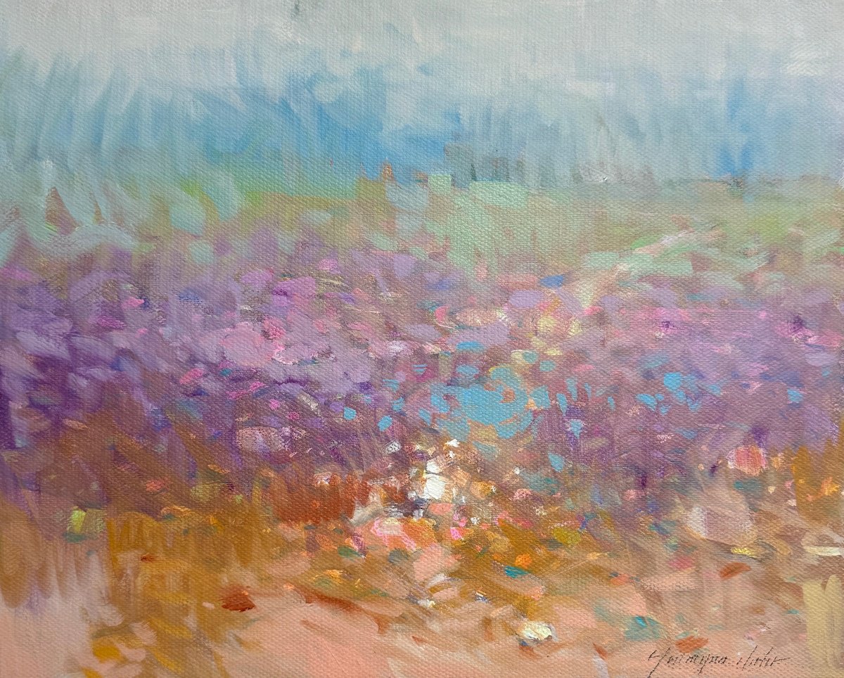 Impressionistic Landscape Oil Painting By Vahe Yeremyan, 15 X 11", Flowers Valley, Original Artwork