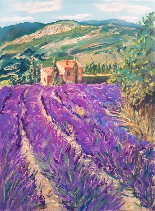 Happy farm of lavender II /  ORIGINAL PAINTING by Salana Art Gallery