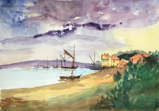 River Orwell in Suffolk, an original watercolour painting.