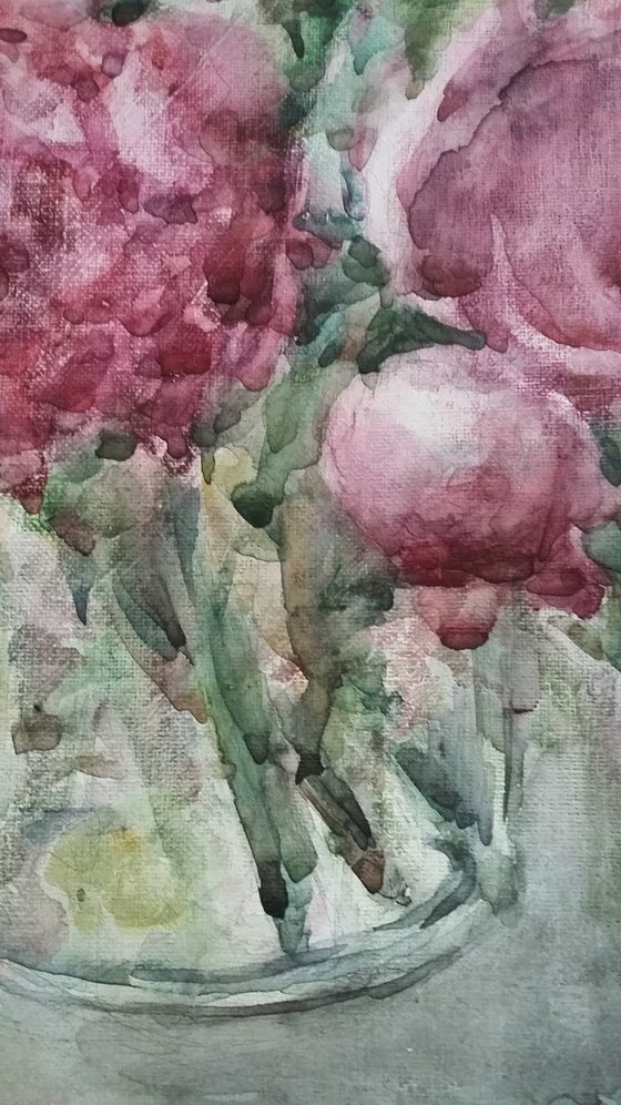 Bouquet of peonies. Original watercolour painting.