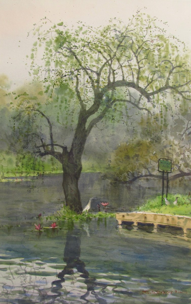 Impressionistic Landscape Watercolour By Bhargavkumar Kulkarni, 14 X 22, Lakes Of Bhopal, Original Artwork