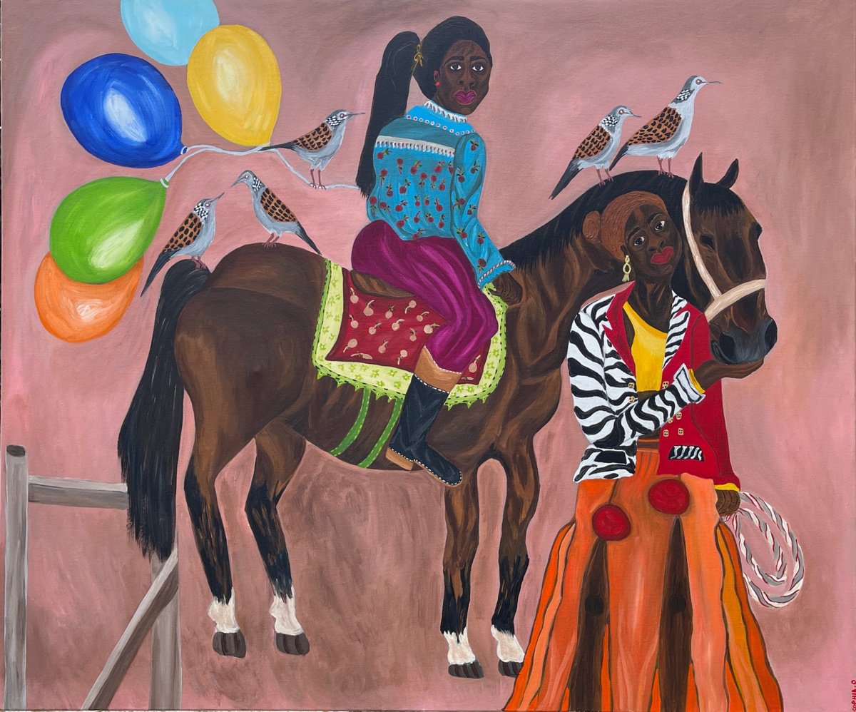 Expressive Portrait Acrylic Painting By Sophia Oshodin, 47 X 39", Good Times Iv, Original Artwork