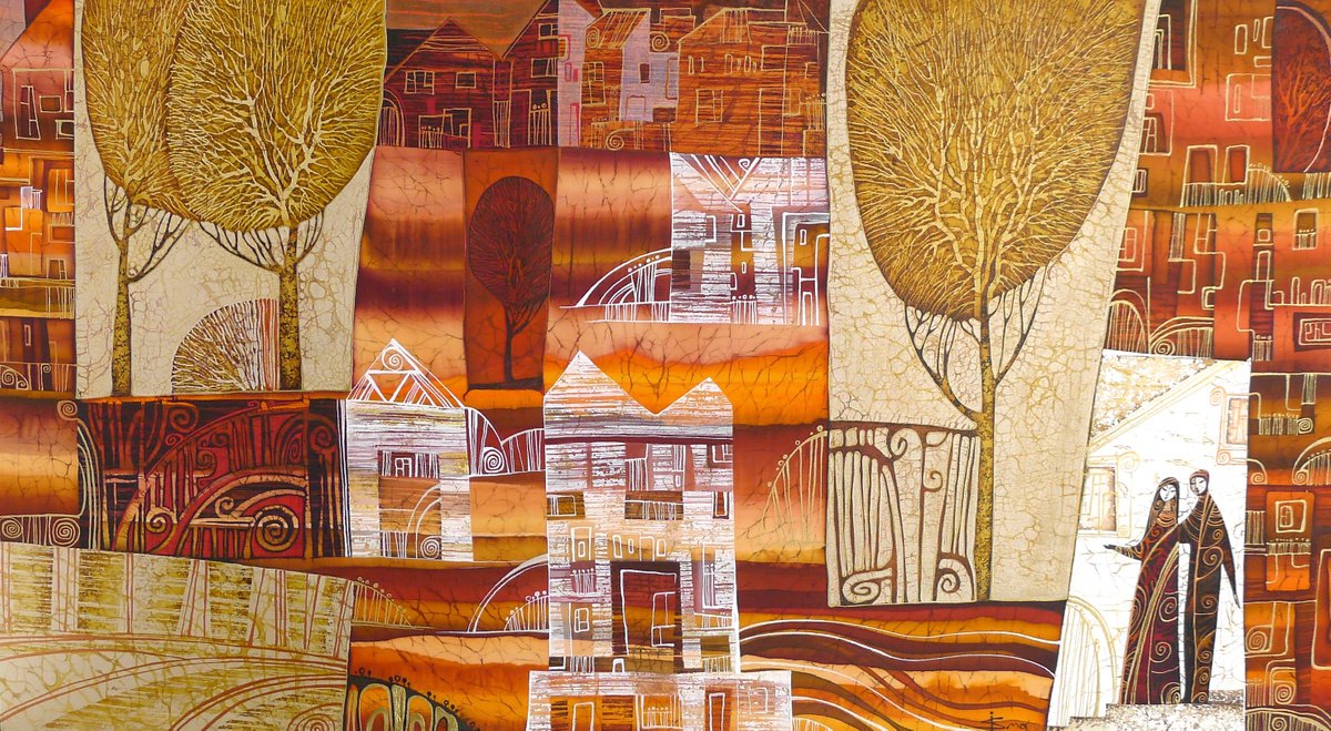 Organic Landscape Acrylic Painting By Julia Ismambetova, 40 X 22", In Each Other All Along. Unity, Original Artwork