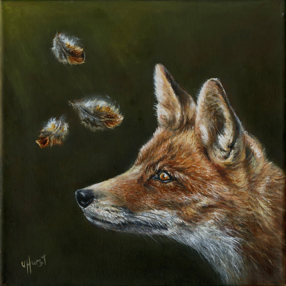 Fox and feathers by Una Hurst