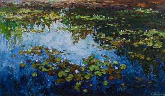 White Water Lilies - Impasto Original Oil painting