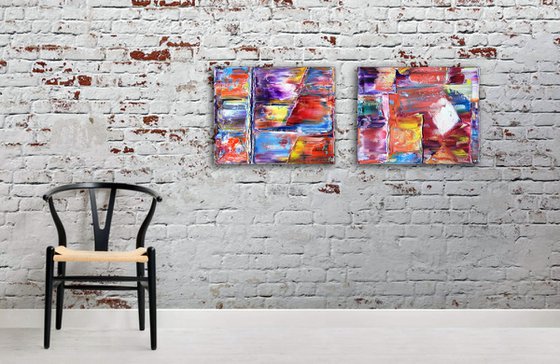 "Getting Our Sh#t Together" - FREE USA SHIPPING + Save As A Series - Original PMS Abstract Diptych Oil Paintings On Canvas - 40" x 16"