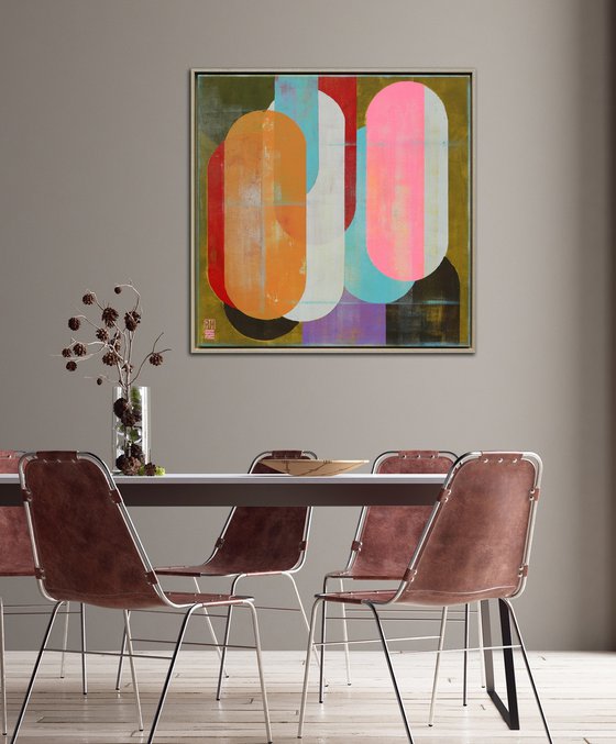 Traffic Full Color in Green Painting - 70x70 cm Ronald Hunter