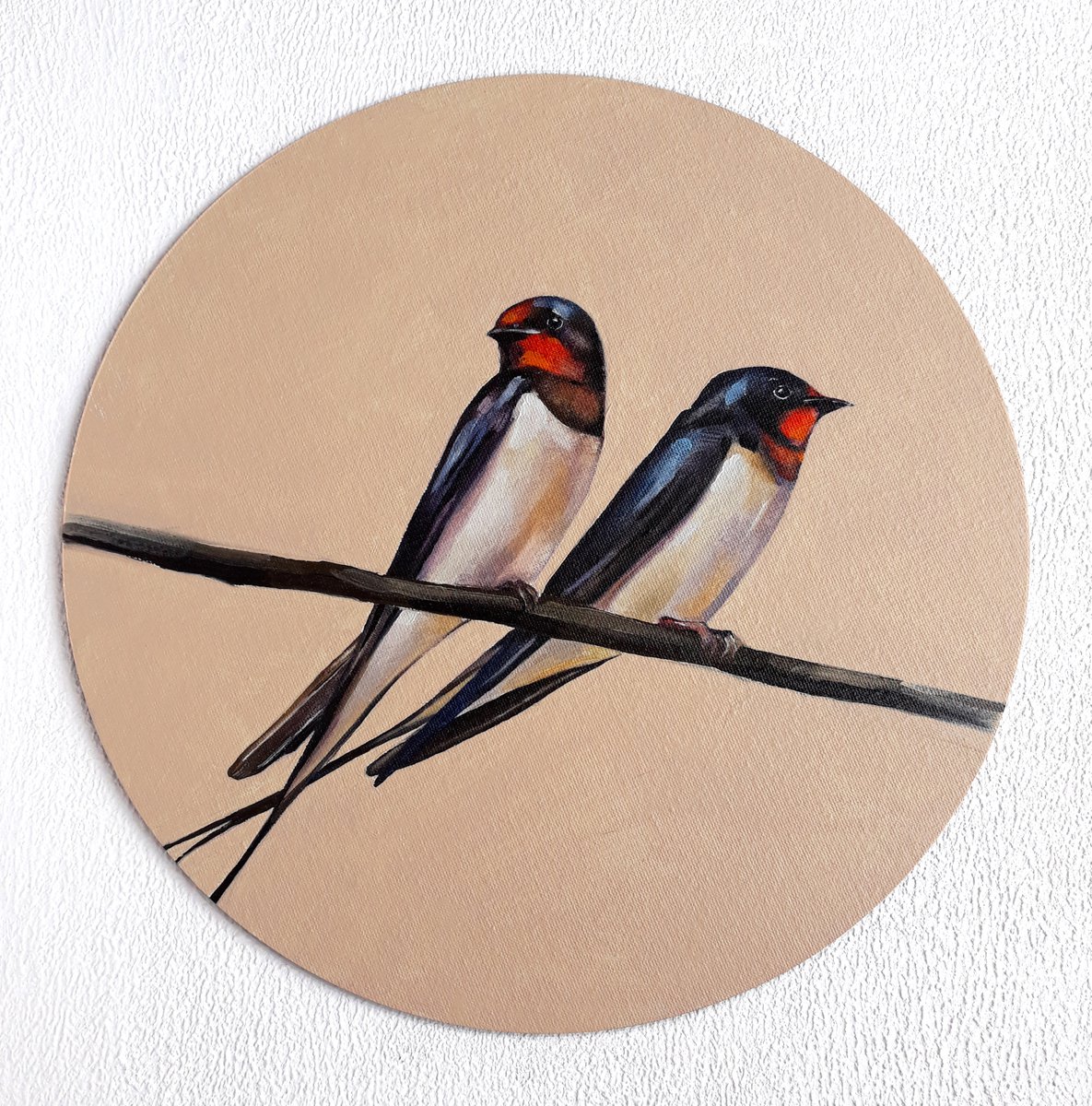 Impressionistic Animal Oil Painting By Kateryna Somyk, 12 X 12", Swallow Birds, Original Artwork