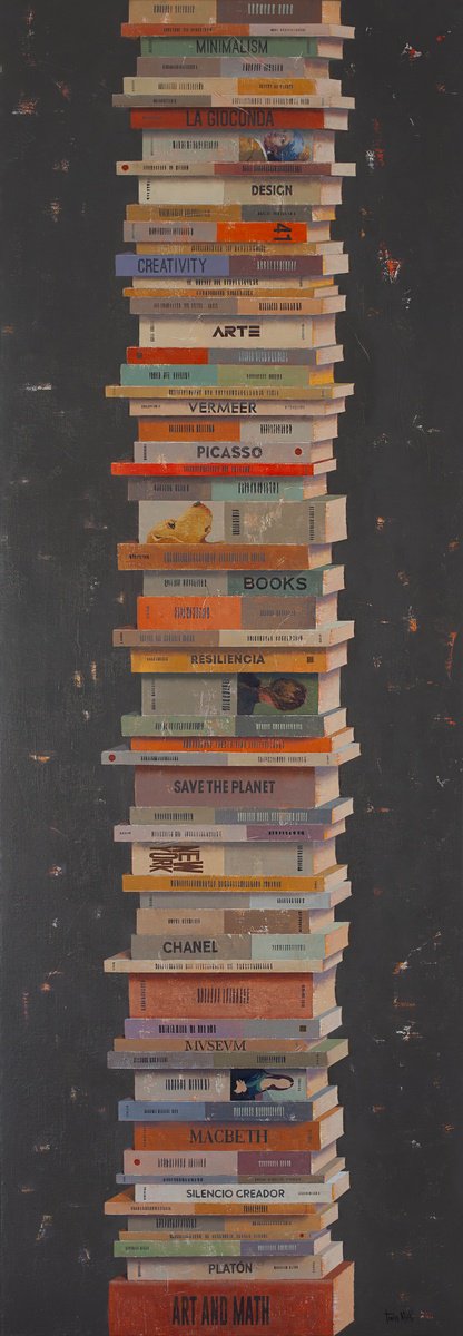 Illustrative Oil Painting , Column In Balance I By Tomasa Martin, 22 X 63, Artwork For Sale On Artfinder