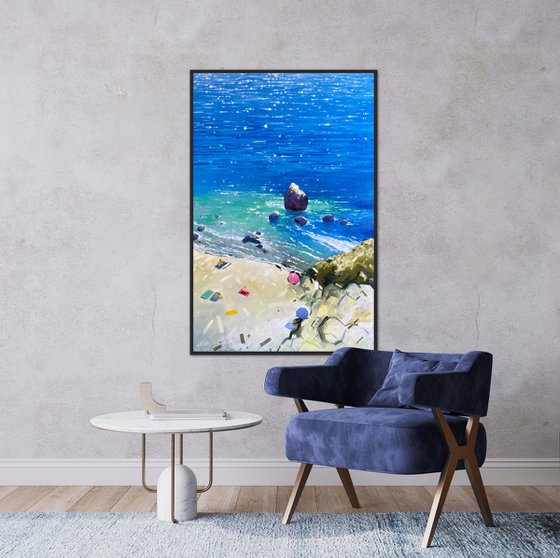 Large summer beach painting on canvas 90-60cm