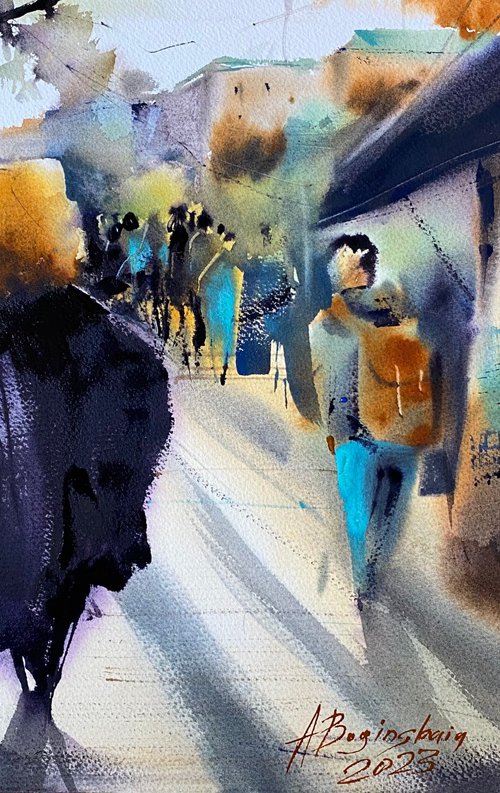 Light on the streets - original watercolor by Anna Boginskaia