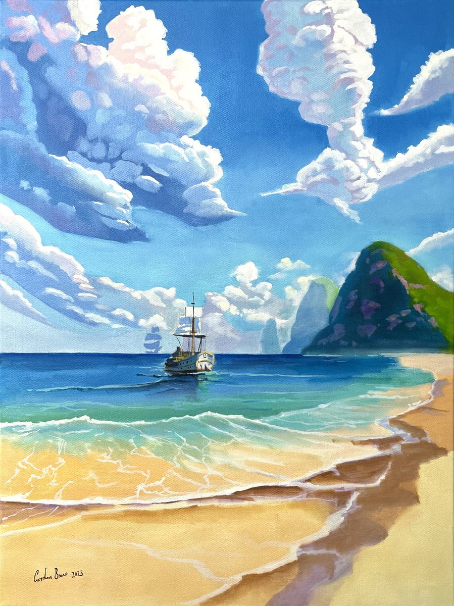 Impressionistic Landscape Oil Painting By Gordon Bruce, 18 X 24, Ocean Voyage, Original Artwork