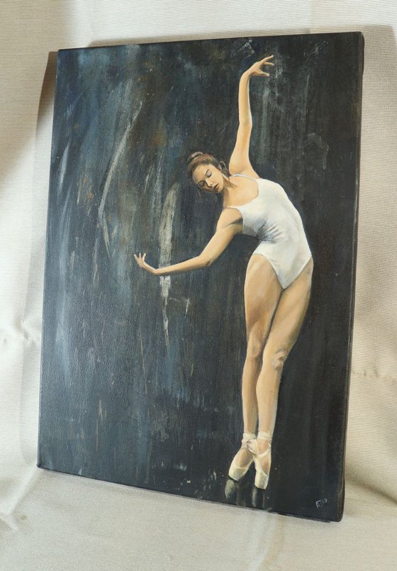 'On Pointe' , Ballerina Painting, Ballet Dancer, Oil on Canvas