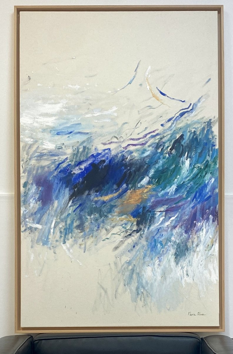 Abstract Oil Painting By Nuria Oliva, 29 X 46", "The Raft" Summer Childhood, Original Artwork