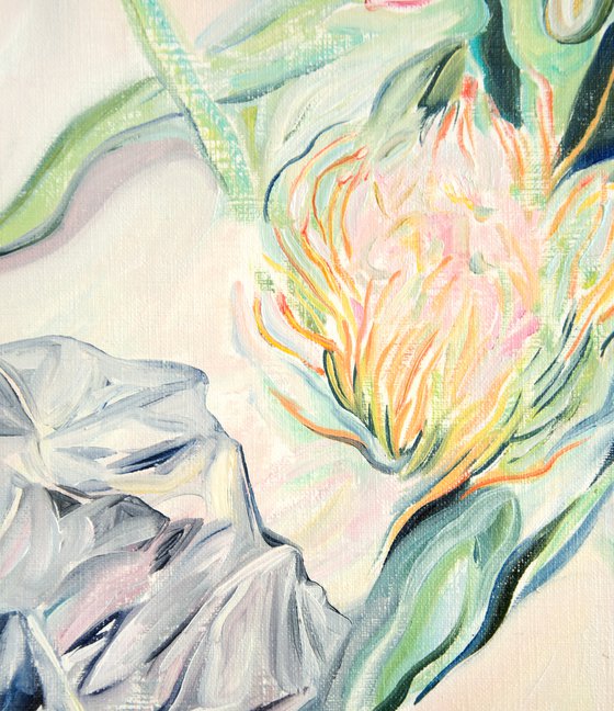 Still Life with a King Protea and Tulips