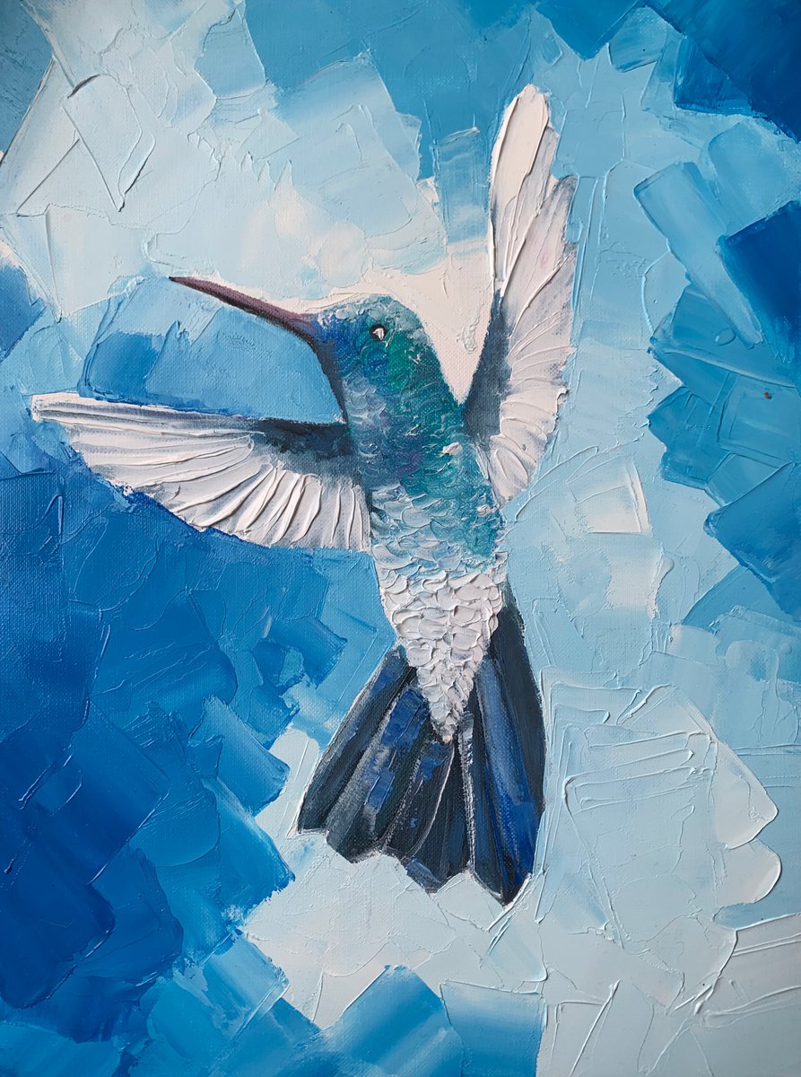 Hummingbird in blue universe by Olha Gitman