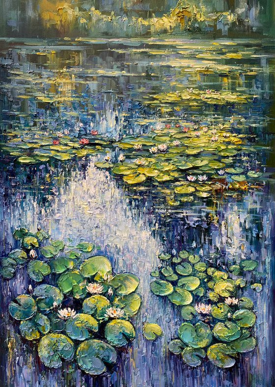 "The Waterlily Pond"original oil painting by Artem Grunyka