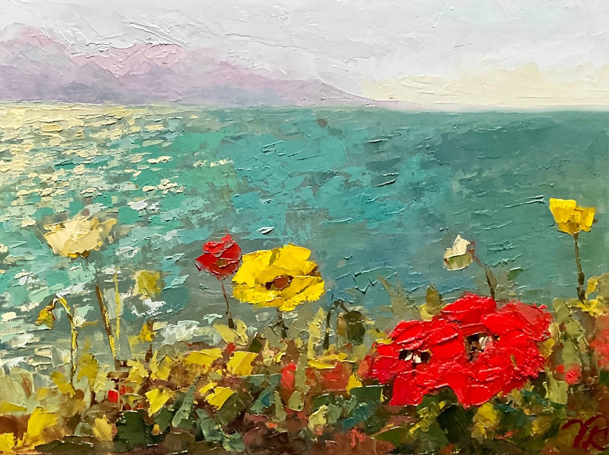 Impressionistic Landscape Oil Painting By Vera Klimova, 16 X 12", Sea, Original Artwork