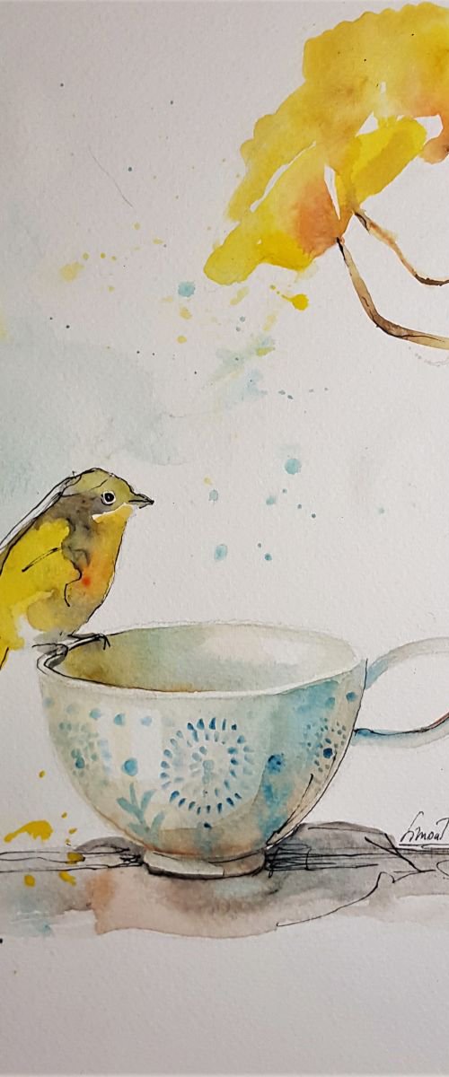 Canary with teacup. by Simon Tünde