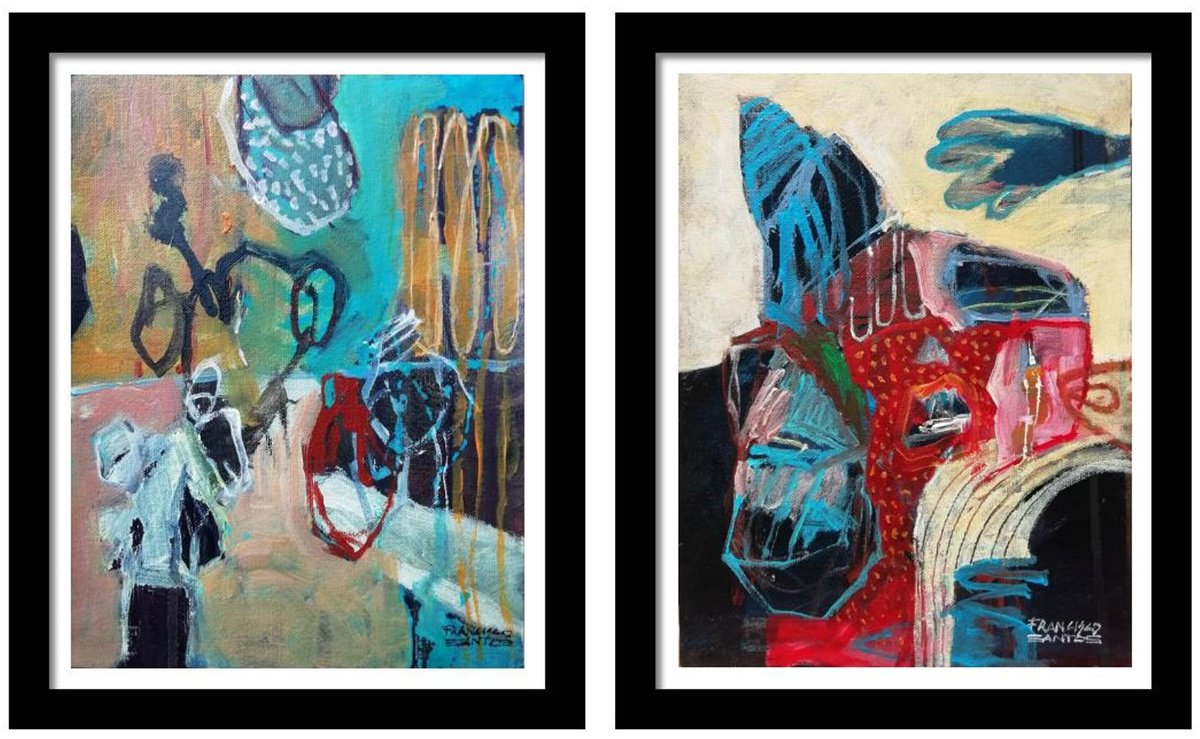 Organic Abstract Acrylic Painting By Francisco Santos, 24 X 14, Study Of The Day - Serie 1, Original Artwork