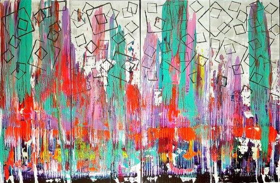 Brain vs. Emotions - large multi - panelled abstract painting