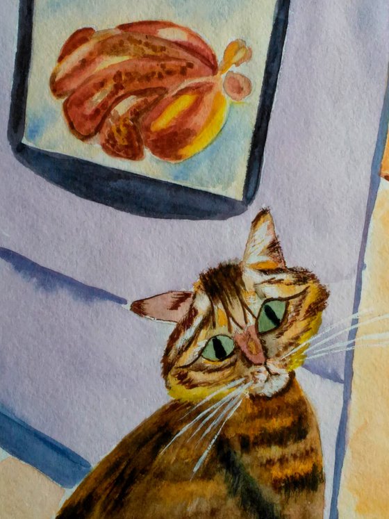 Cat original watercolor painting