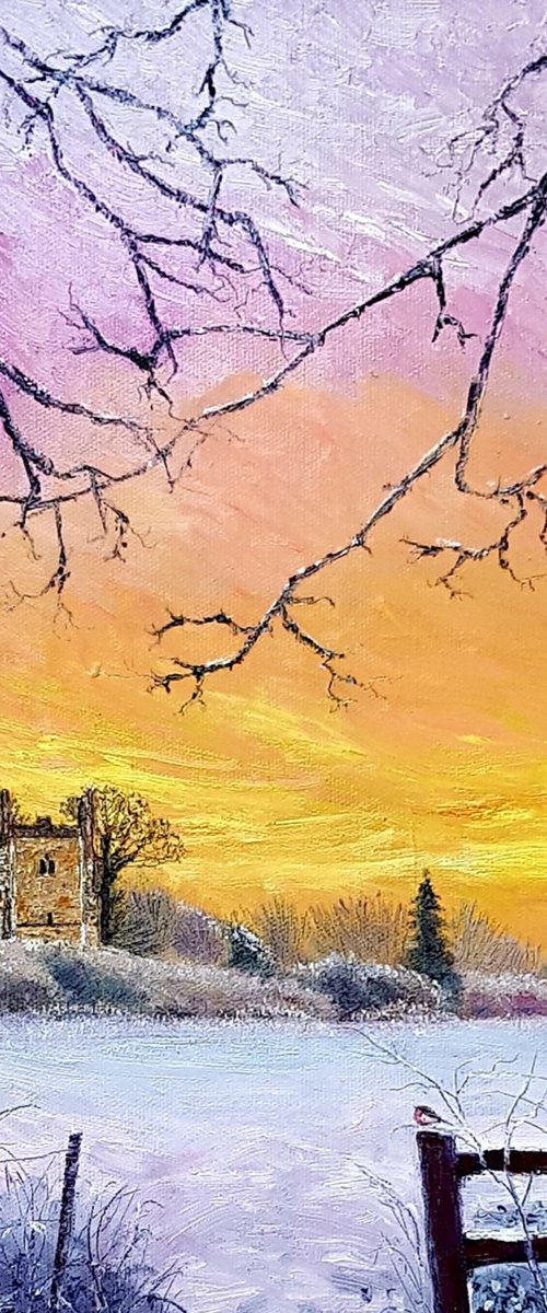 Winter Sunrise over the Church Field, Clanfield by Michele Wallington