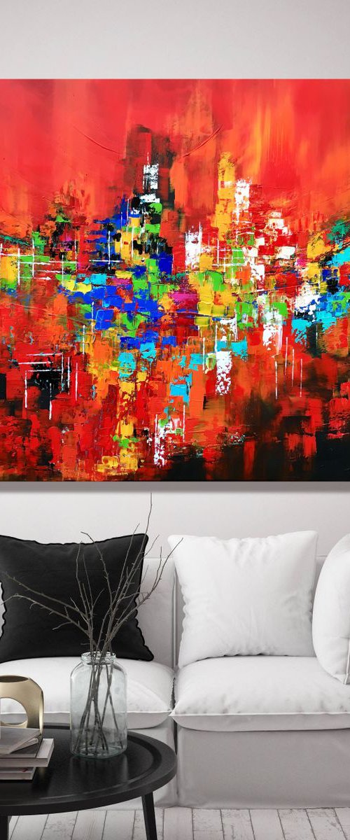 Forgotten Journey - XL LARGE,  Modern, Textured, Joyful,  Energetic,  Bold,  Colorful Painting - READY TO HANG! by Julijana Ravbar