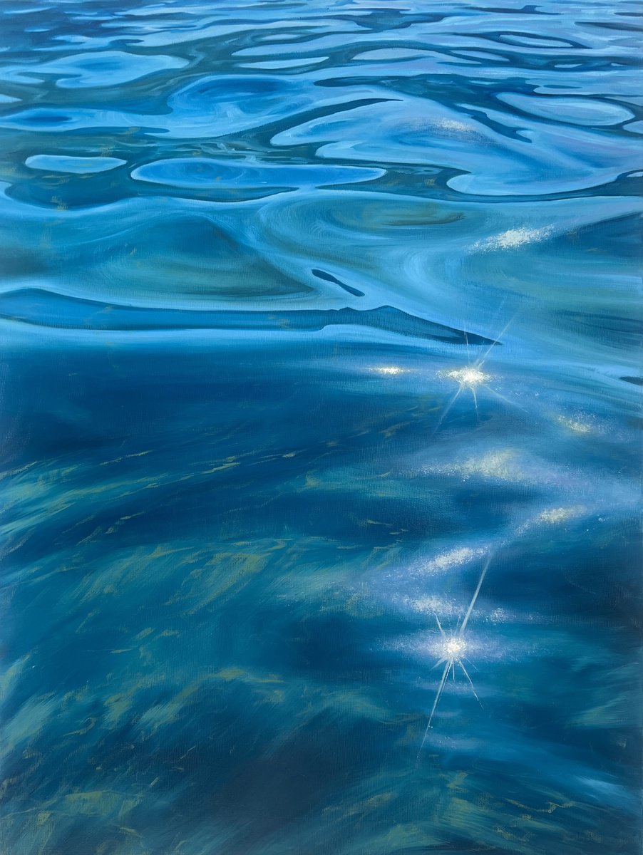 Photorealistic Landscape Oil Painting By Valeria Ocean, 18 X 24", Translucent Seas, Original Artwork