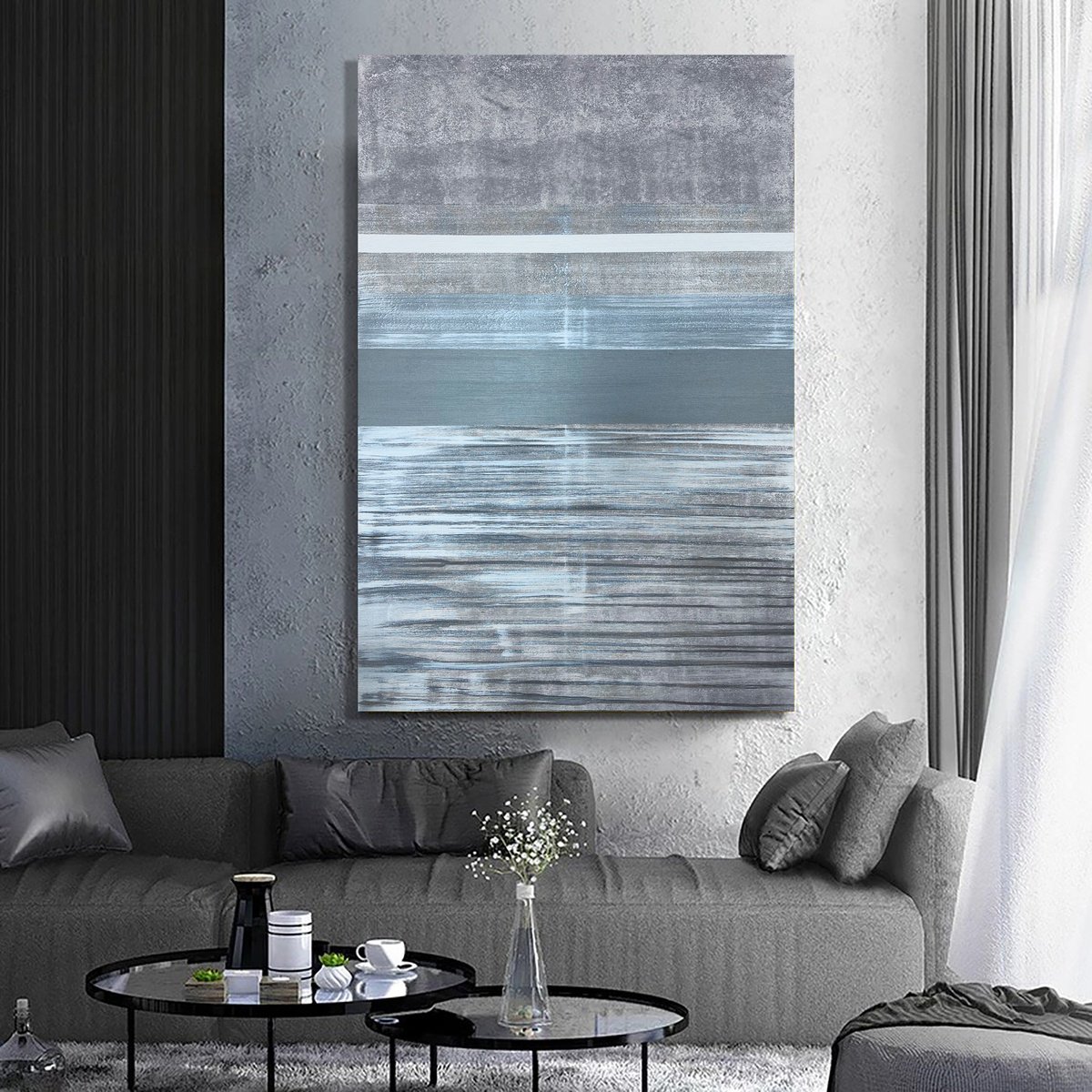 120x80cm Large Gray Abstract. Silver luxury. by Marina Skromova