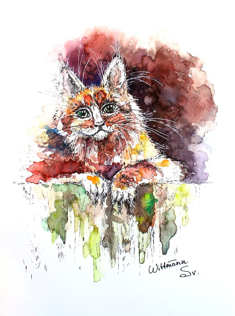 Orange cat sitting by Svetlana Wittmann