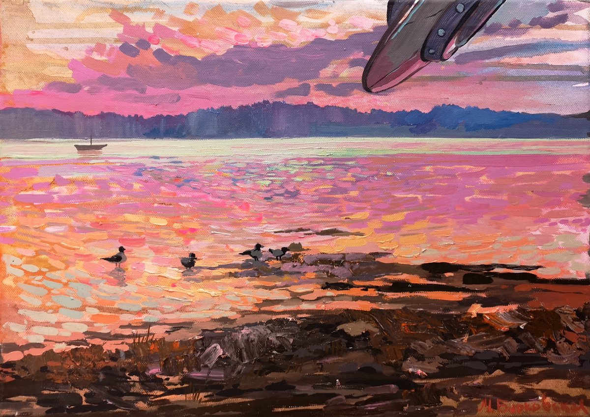 Oil painting. UFO. A landscape with meaning. Calmness. by Maria Barkovskaya