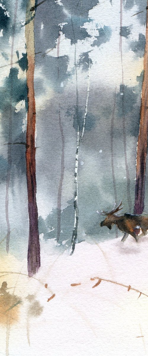 Elk Island / Winter forest / Original art by Yulia Evsyukova