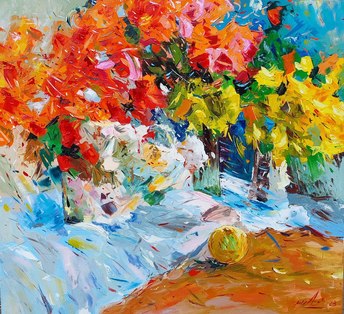 Abstract still life (100x110cm, oil/canvas, palette knife) by Andranik Harutyunyan
