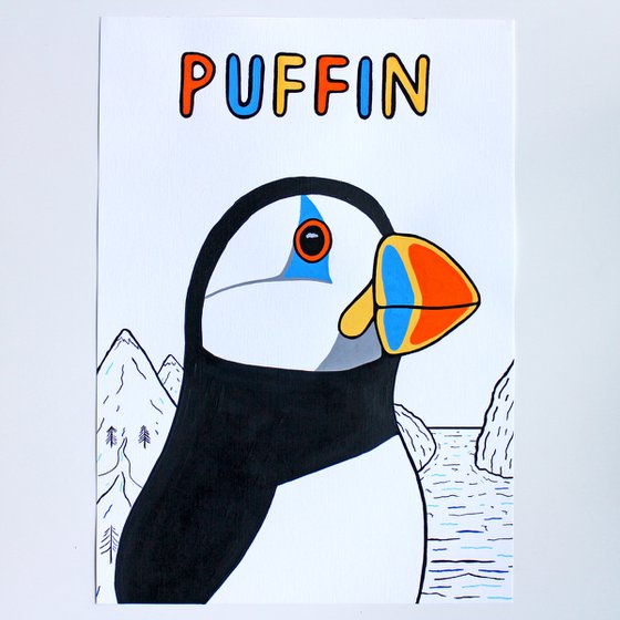 Puffin Bird Painting on Unframed A3 Paper