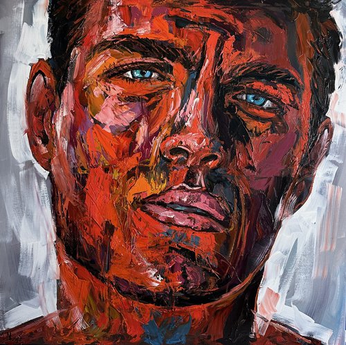 Large young male portrait painting by Emmanouil Nanouris