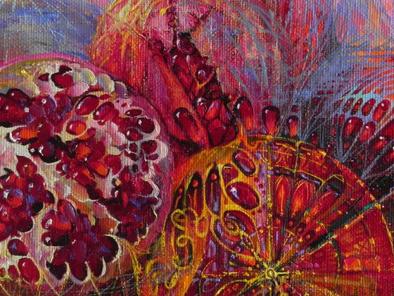 "Flying pomegranate" Original art Oil on canvas Contemporary home decor