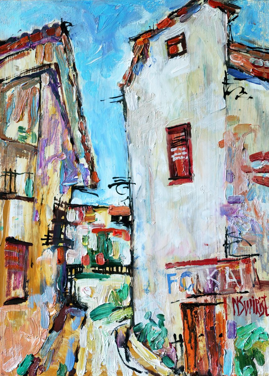 Impressionistic Cityscapes Oil Painting By Nikifor Swiristuhin, 10 X 14", Skiathos. Greece.1, Original Artwork