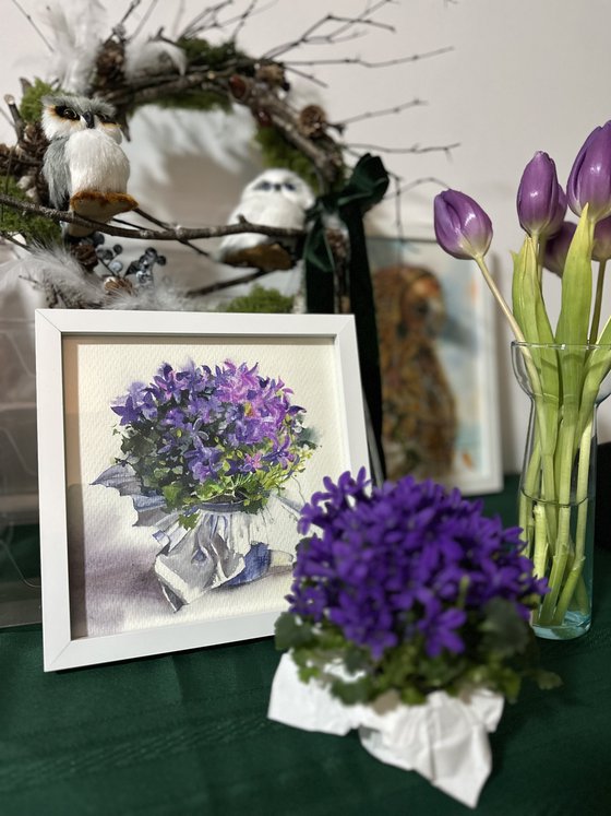 Purple Bellflowers in Crumpled Silver