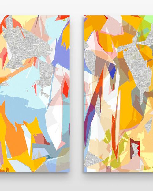 'Jungle News too' Acrylic and mixed media on two canvas, each 101cm square by George Hall