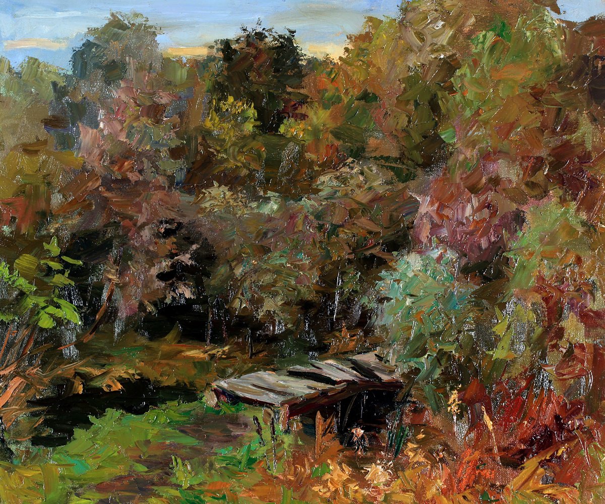 Impressionistic Landscape Oil Painting By Boris Serdyuk, 24 X 20, Masonry, Original Artwork