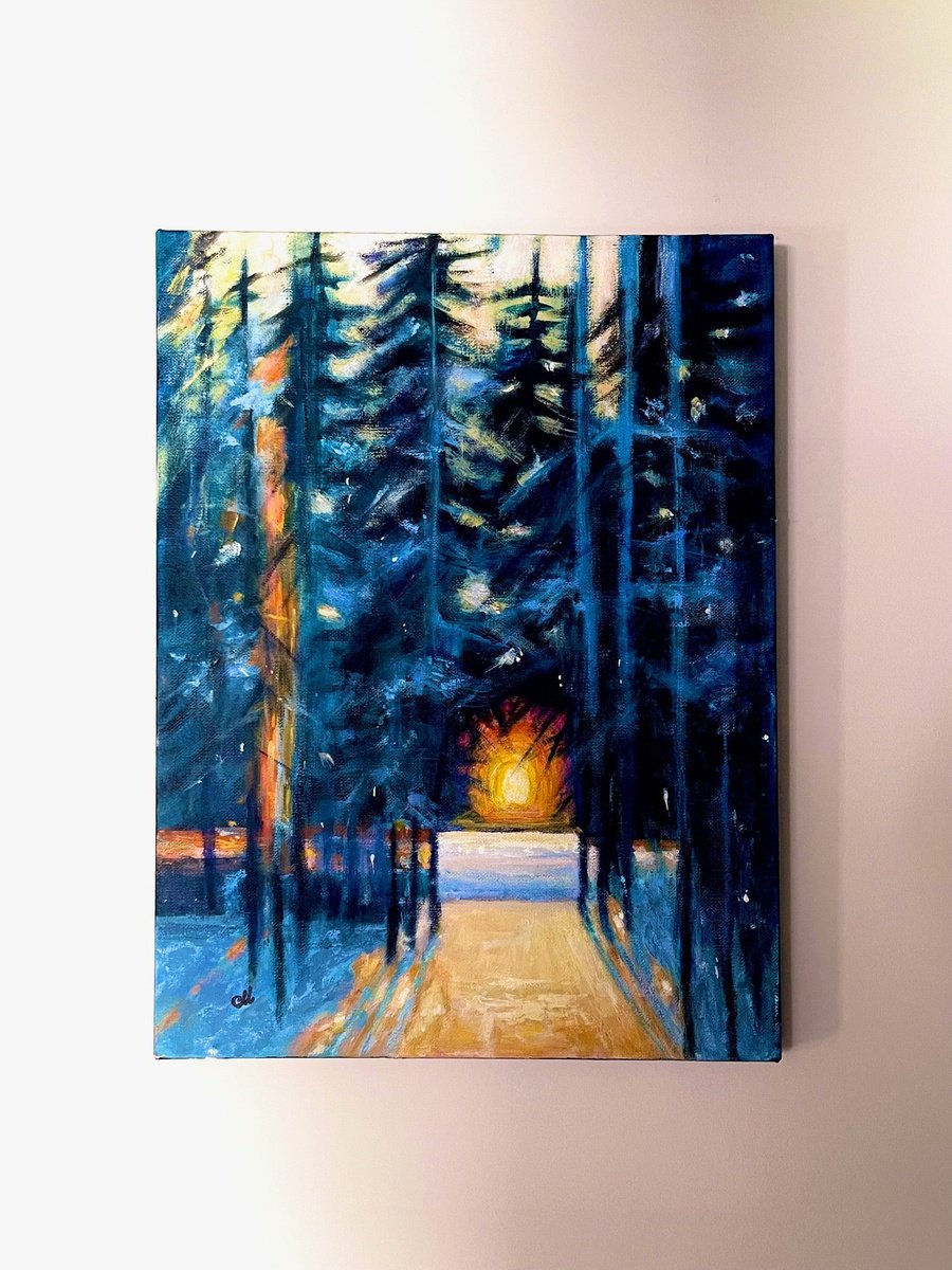 Impressionistic Landscape Acrylic Painting By Cristina Mihailescu, 12 X 16, Embers Of A Winter Heart, Original Artwork